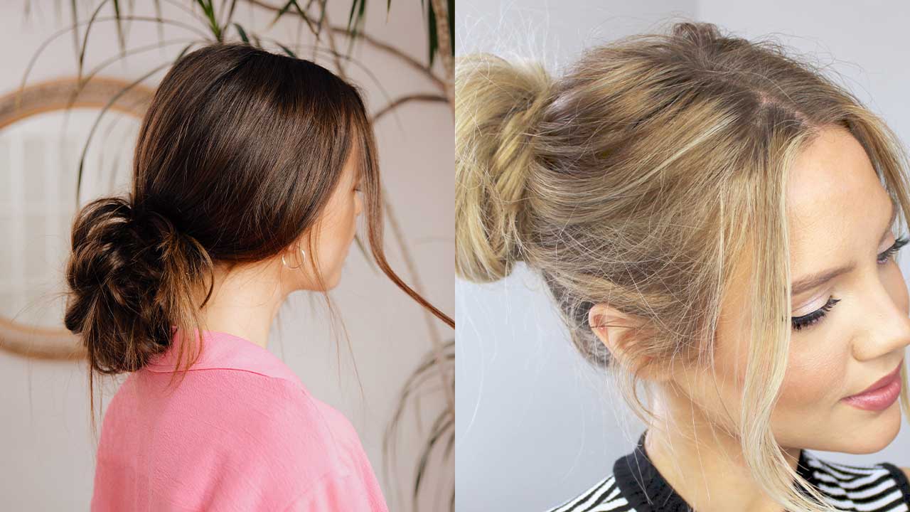 Image of Half up half down messy bun hairstyle reference