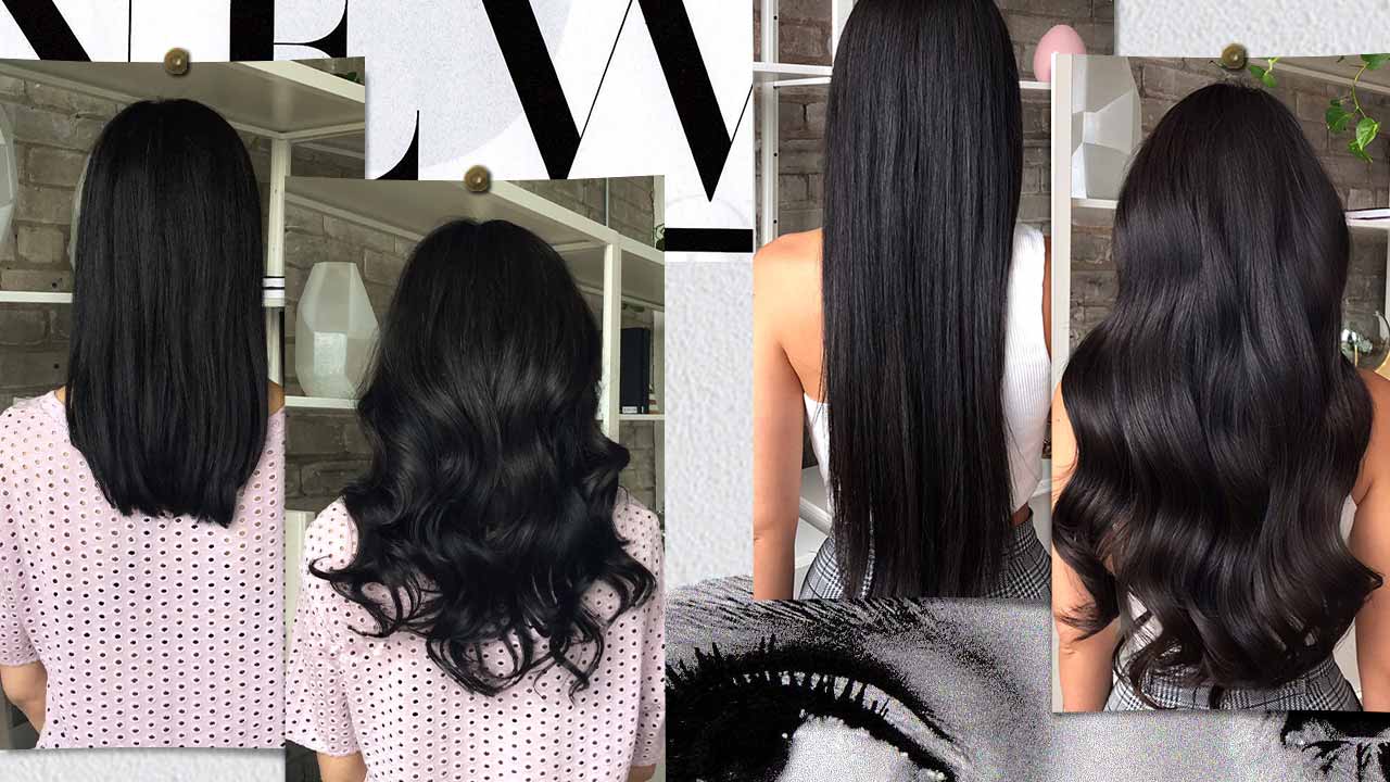 black hair extensions before and after